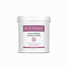 Biotone crema de masaje frontal mostrando envase grande y uso profesional