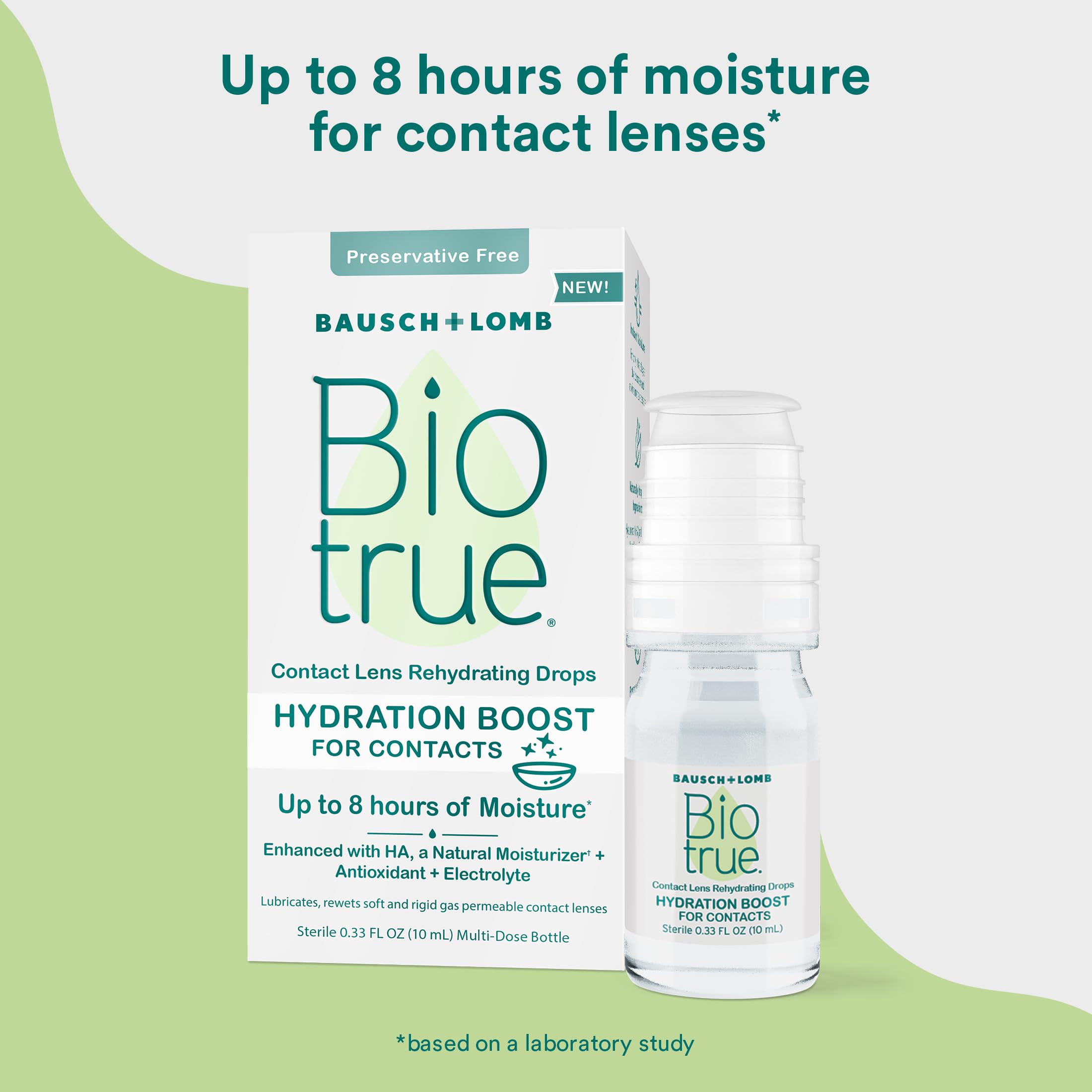 Biotrue comparativa de tamaño de 0.33 fl oz para llevar fácilmente
