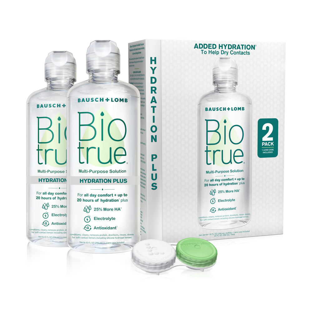 Biotrue botella frente mostrando marca y volumen, facilita elección de producto