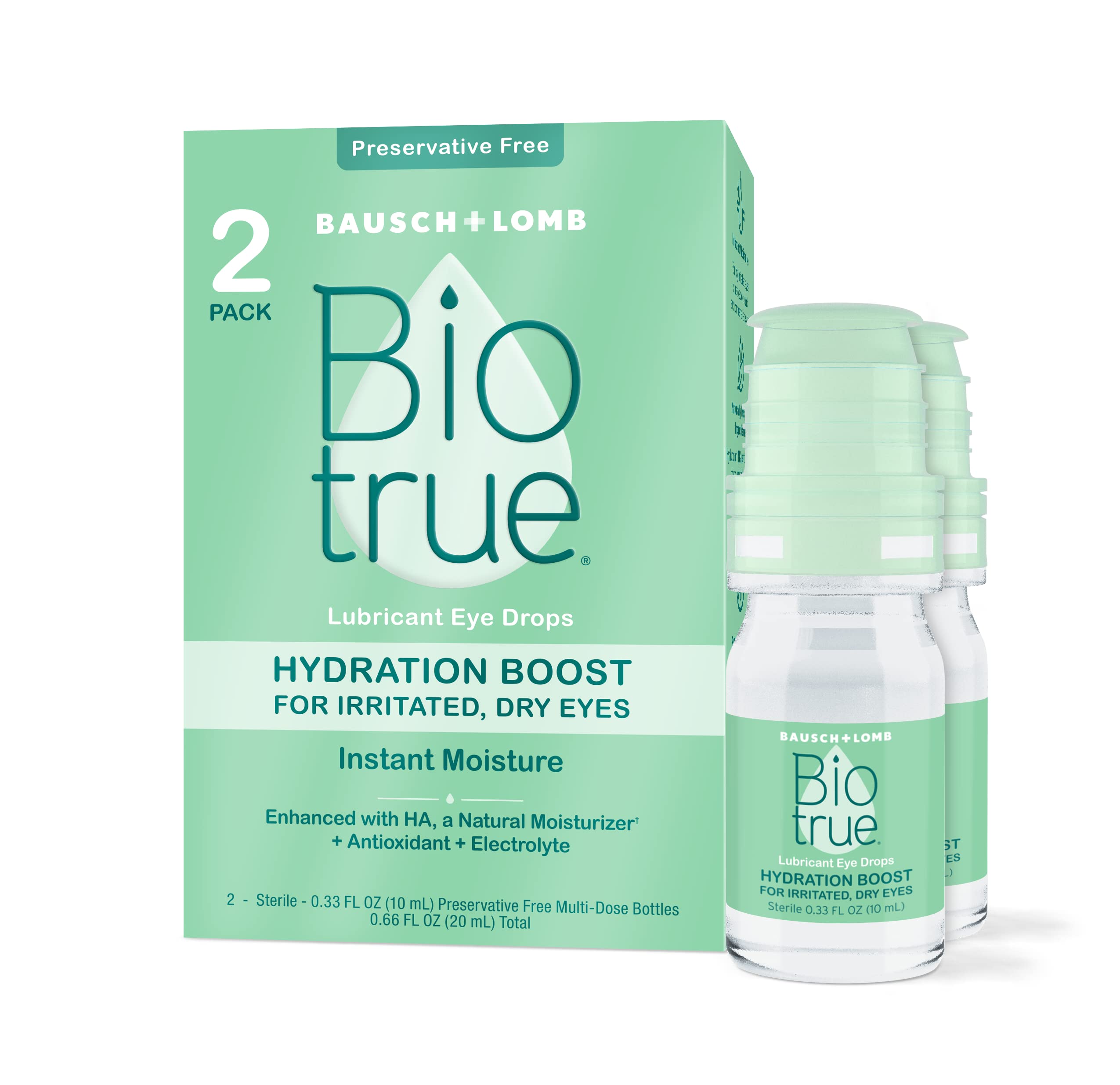 Biotrue frasco frontal mostrando el empaquetado y beneficio de hidratación inmediata