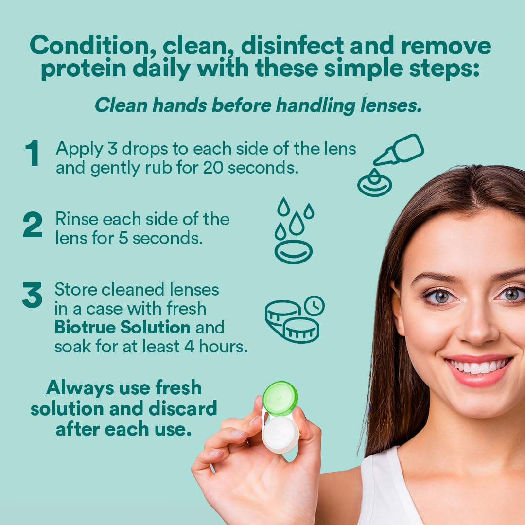 Biotrue lentes enjuagadas que muestran limpieza y eliminación de depósitos