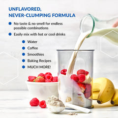 Etiqueta nutricional BioTrust Multi Collagen mostrando 10 g de colágeno por porción y certificaciones