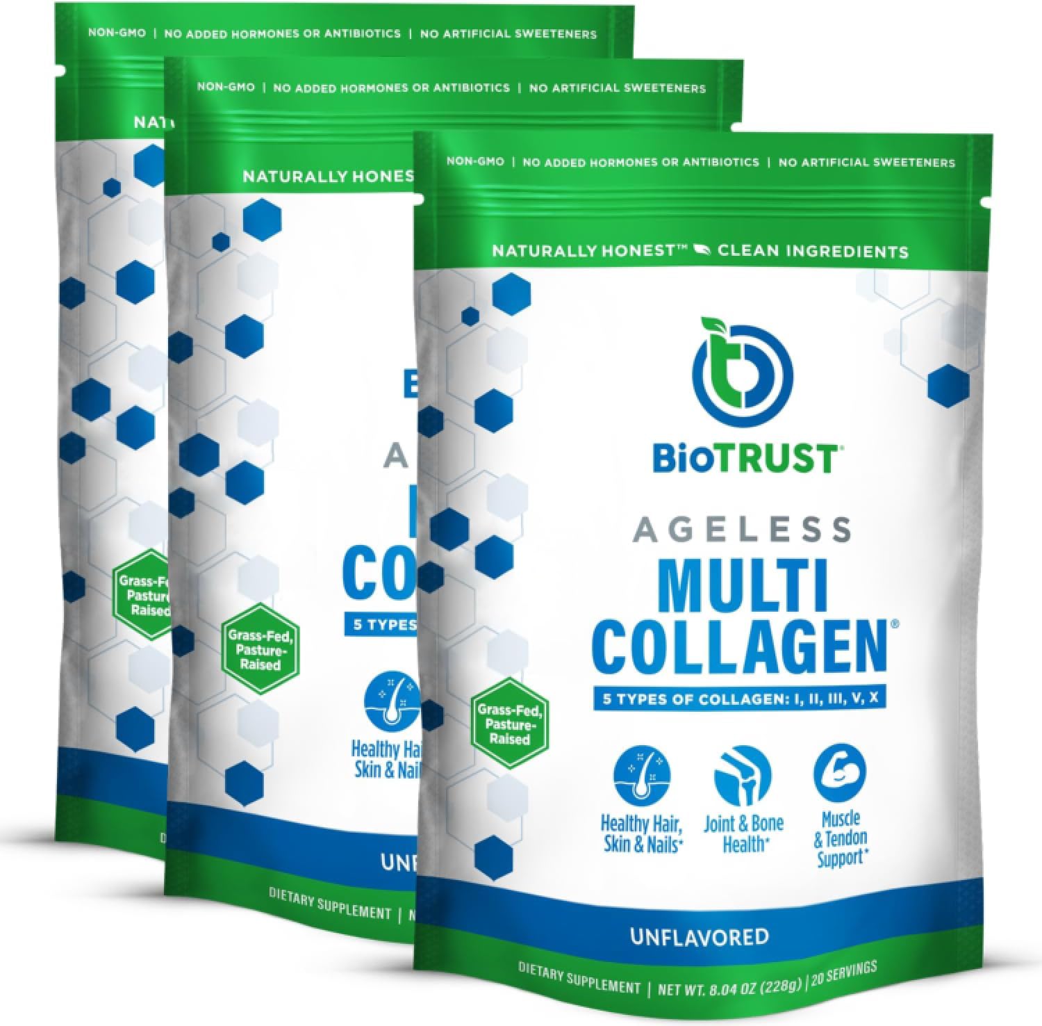 BioTrust envase frontal del pack de 3 mostrando el diseño y beneficios