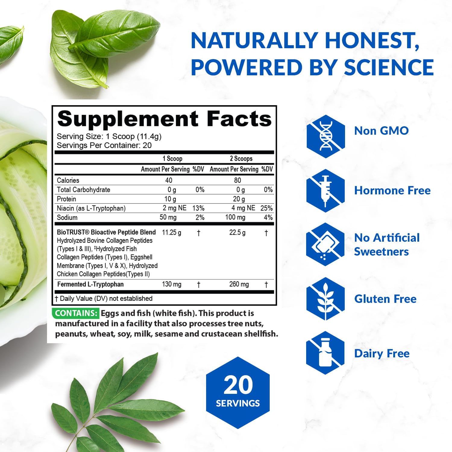 Fuente de ingredientes BioTrust: vacuno alimentado con pasto y pescado sostenible en primer plano