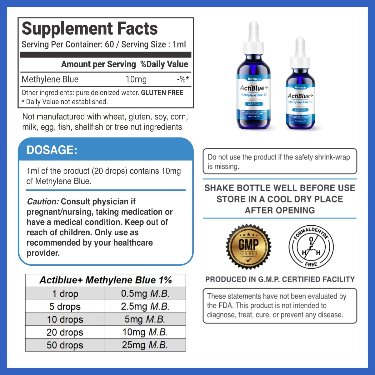 Biovitalis Solutions etiqueta del producto con certificaciones y ingredientes
