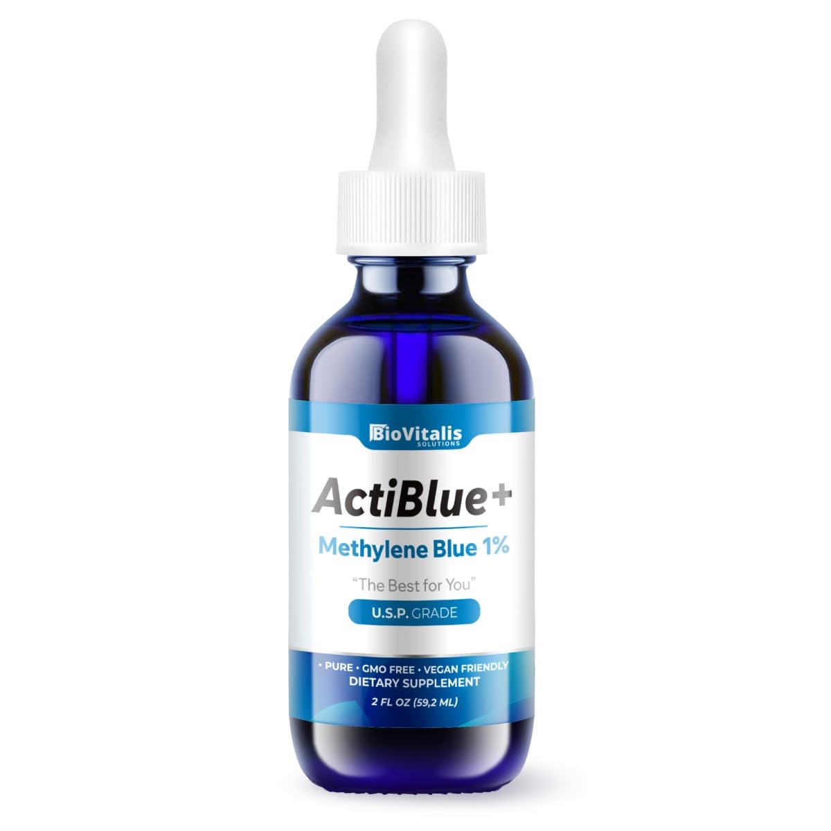 Biovitalis Solutions botella frontal con etiqueta clara y beneficios de pureza