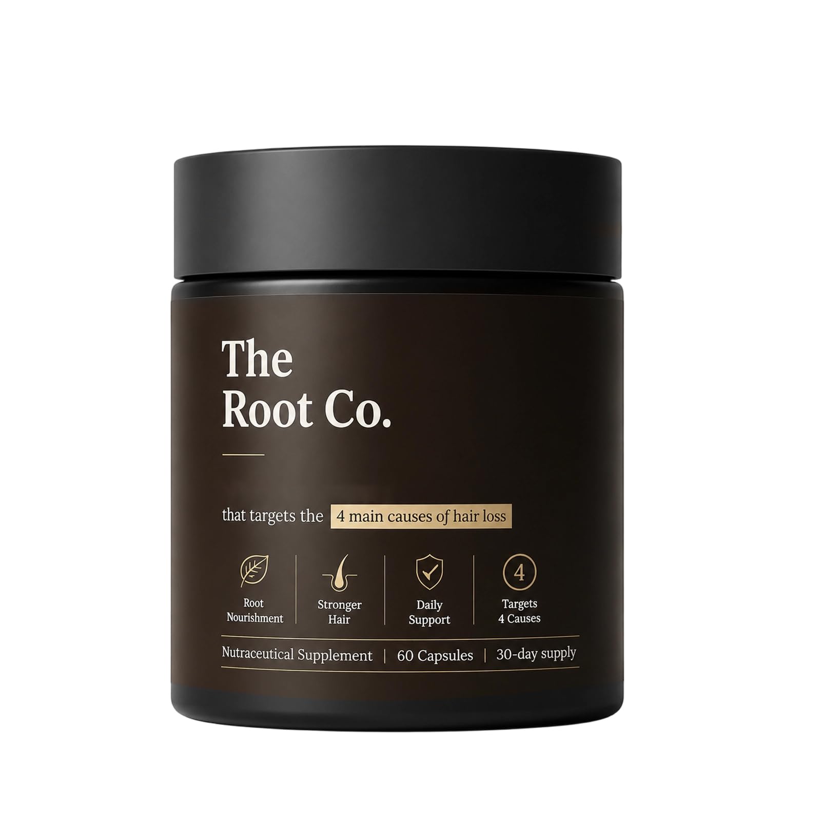 Biovitic The Root Co envase frontal mostrando 60 cápsulas y beneficios