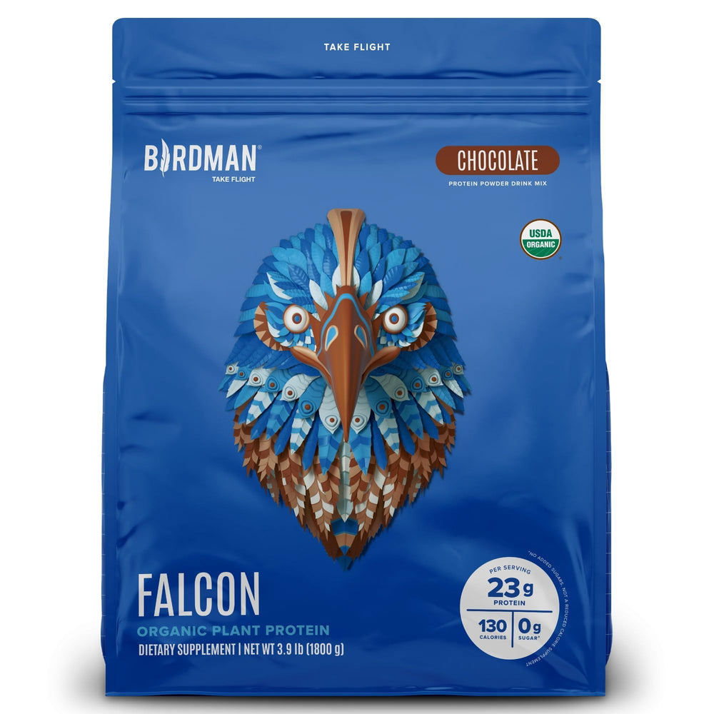 BIRDMAN Falcon frente del empaque mostrando sello orgánico y beneficio proteico