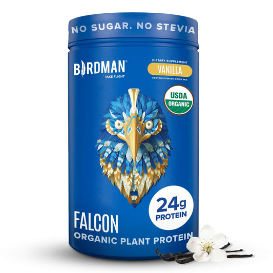 BIRDMAN Falcon frente del envase mostrando 24 g proteína y sello orgánico