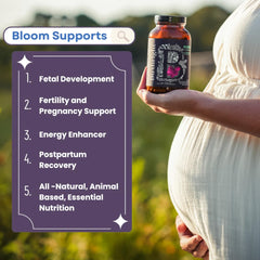 Birthright Bloom en uso: mujer toma la cápsula con comida para mejor absorción