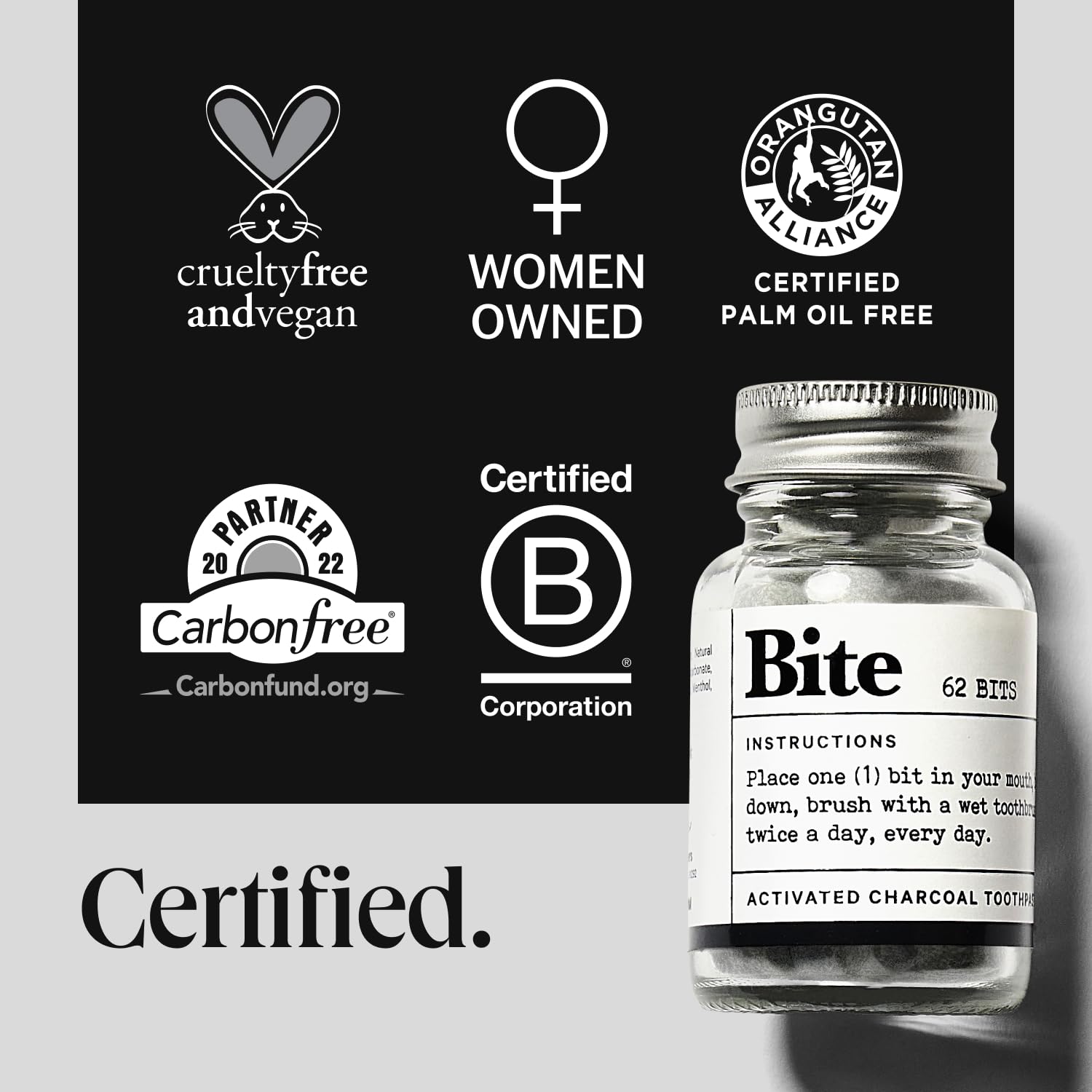 Bite etiqueta con lista de ingredientes, transparencia y beneficio de ingredientes limpios
