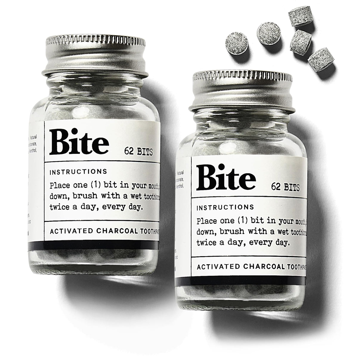 Bite vista frontal de las dos botellas mostrando diseño y portabilidad, ideal para viajar