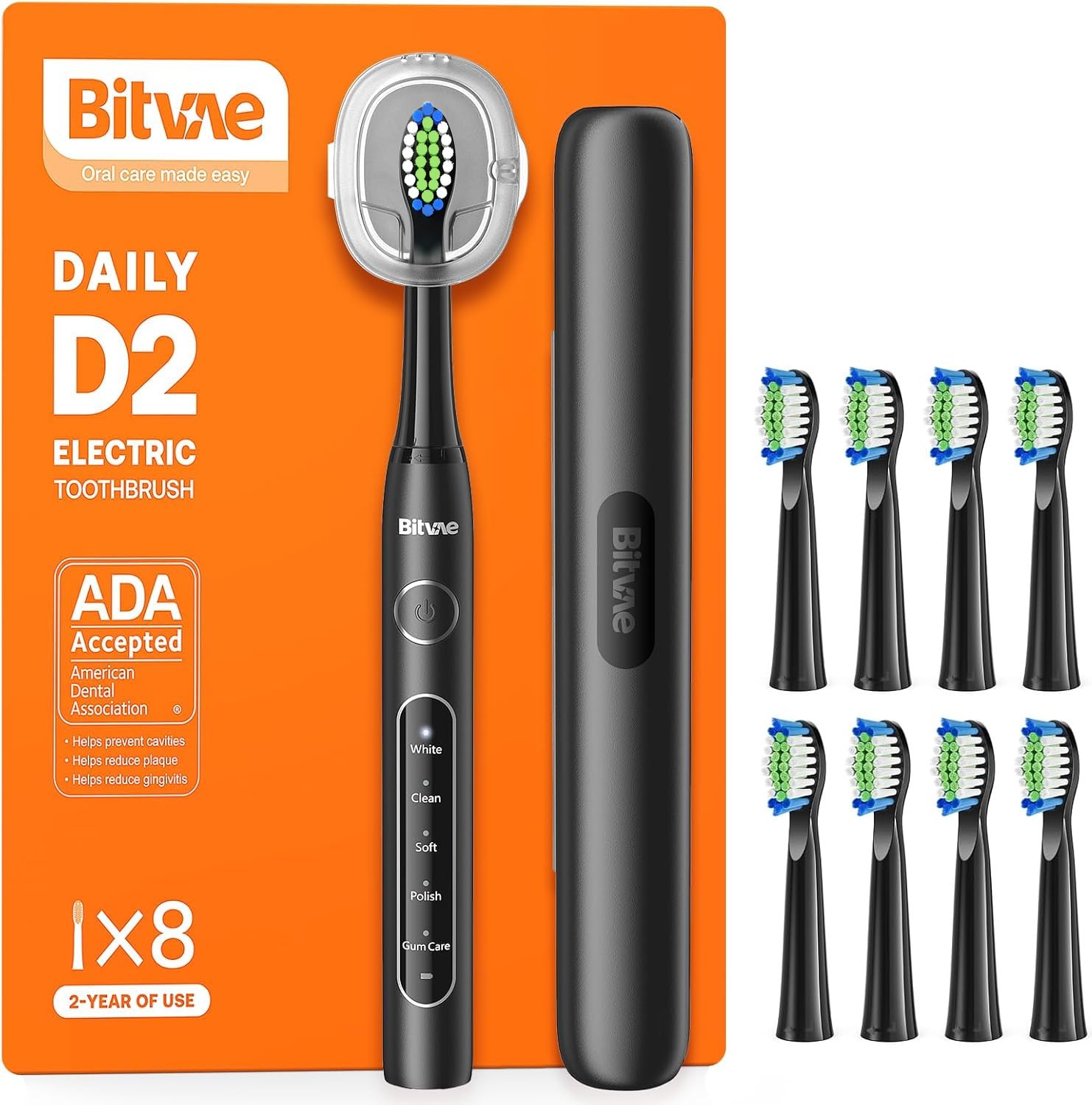 Bitvae D2 frontal con paquete mostrando beneficios de viaje