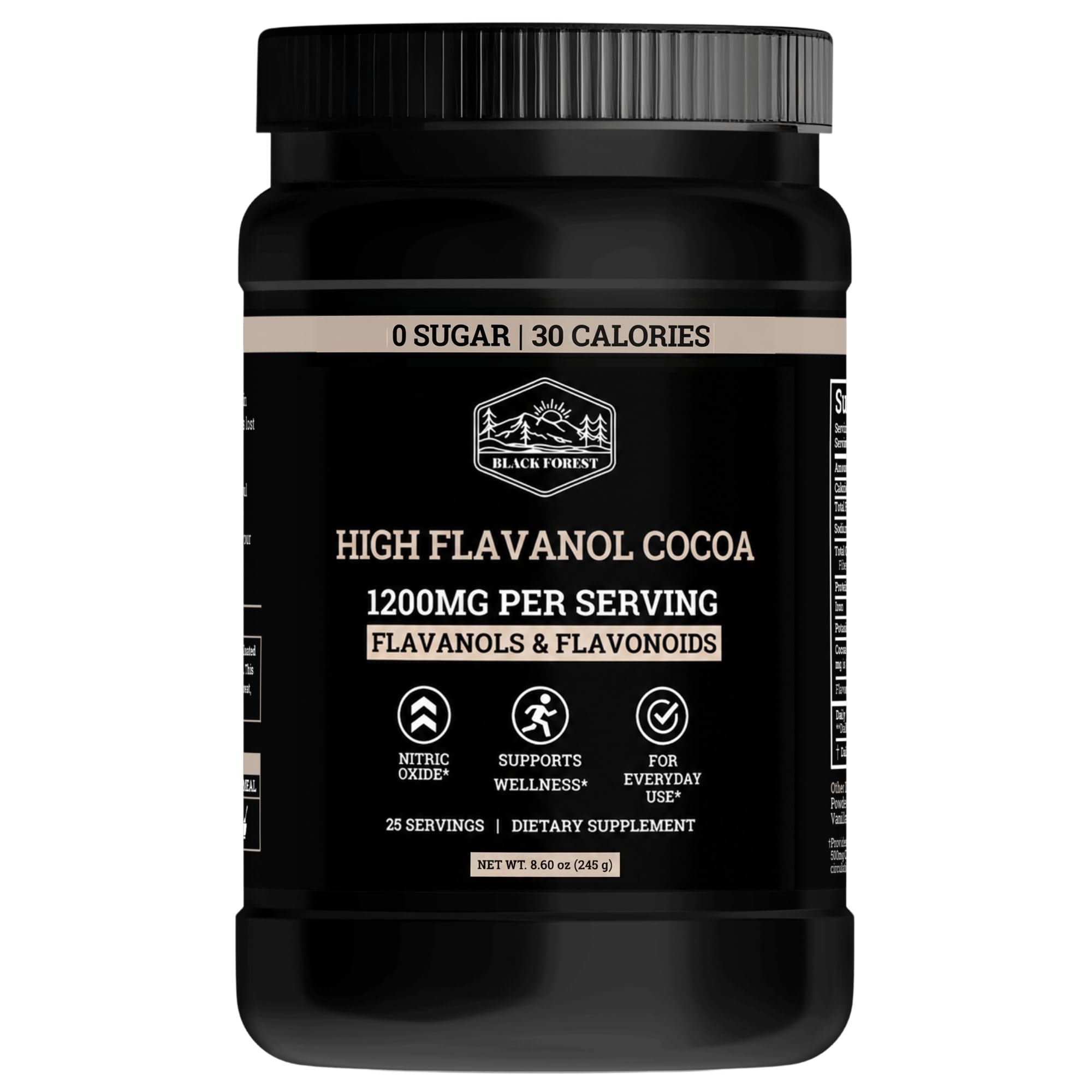 Black Forest vista frontal del envase con diseño y beneficios visibles