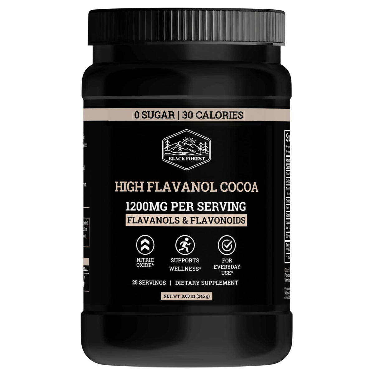 Black Forest vista frontal del envase con diseño y beneficios visibles