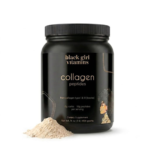 Black Girl Vitamins envase frontal mostrando marca y tamaño 16oz para fácil identificación