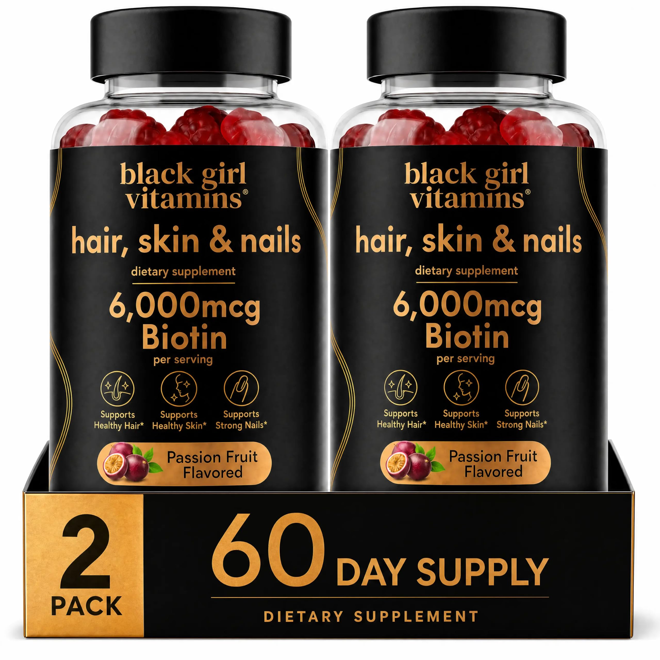 Black Girl Vitamins frasco delantero mostrando el envase y la marca para confianza