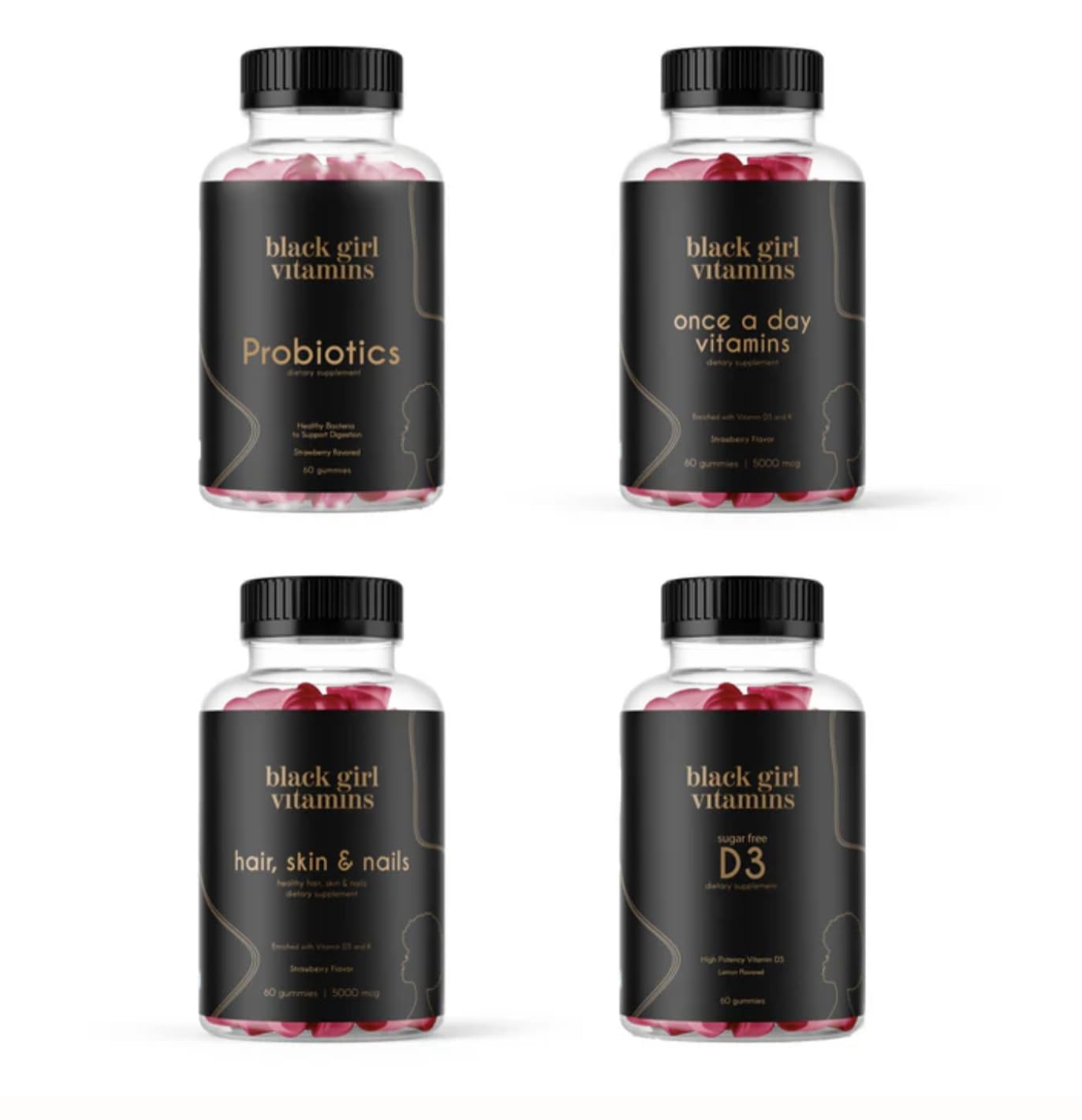 Black Girl Vitamins vista frontal del paquete que destaca conveniencia