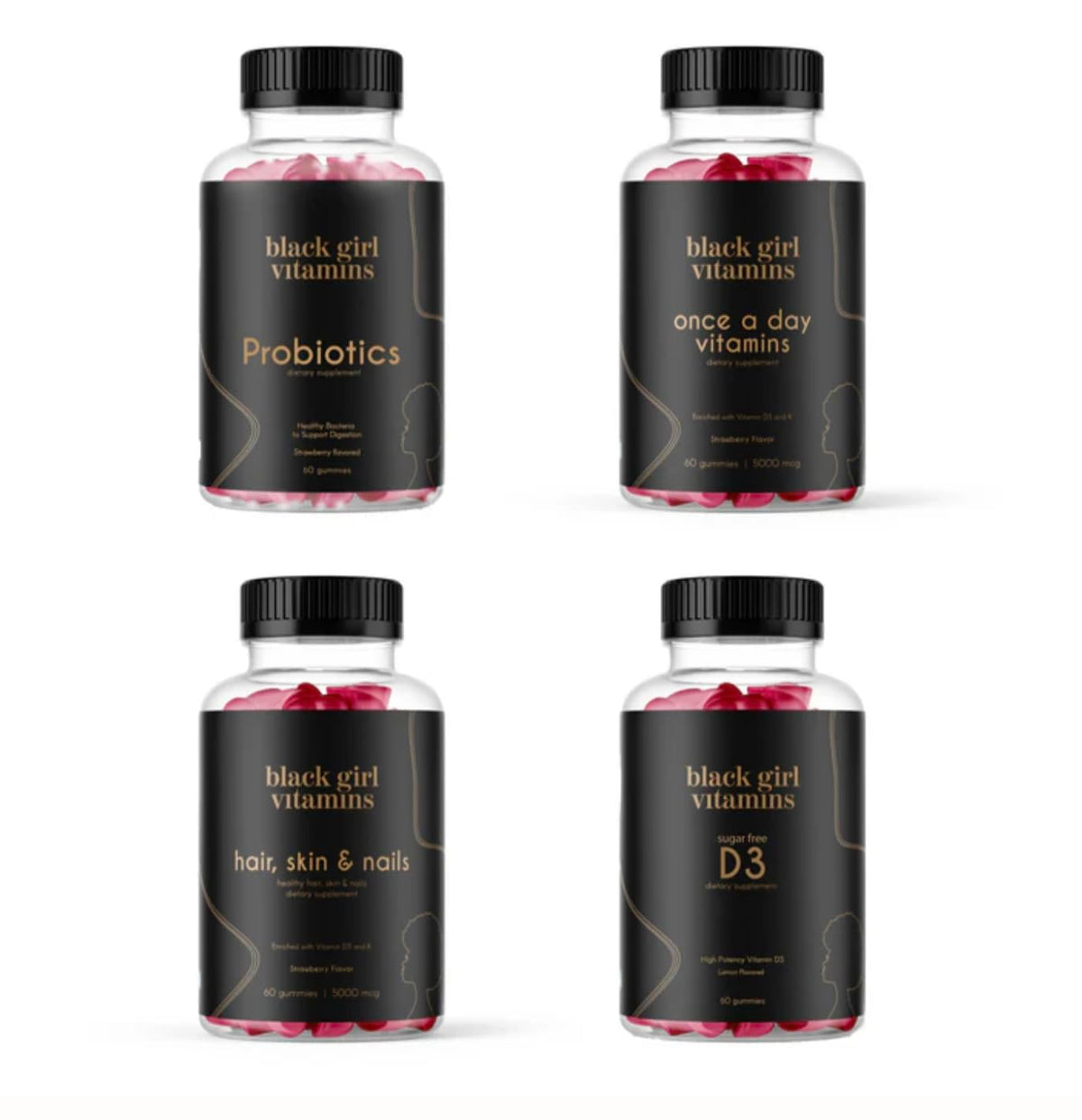 Black Girl Vitamins vista frontal del paquete que destaca conveniencia