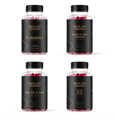 Black Girl Vitamins vista frontal del paquete que destaca conveniencia