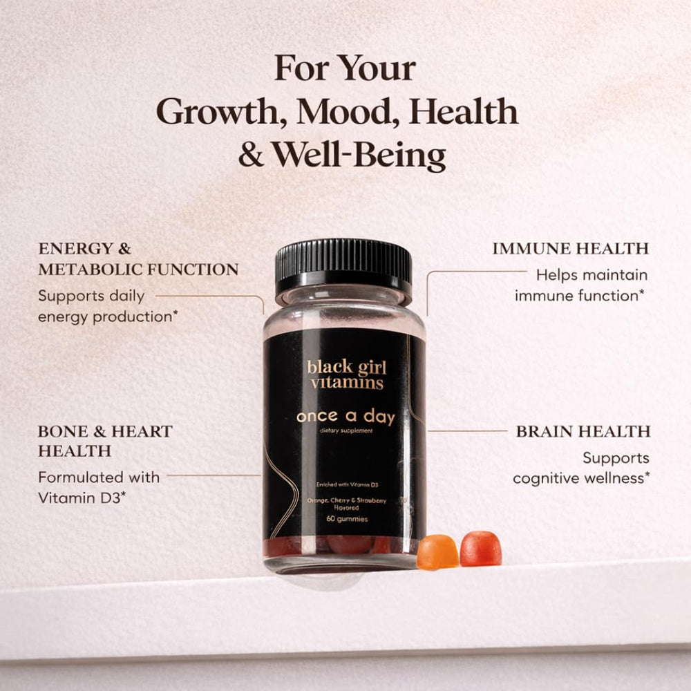 Black Girl Vitamins gomita en primer plano mostrando textura y sabor fresa