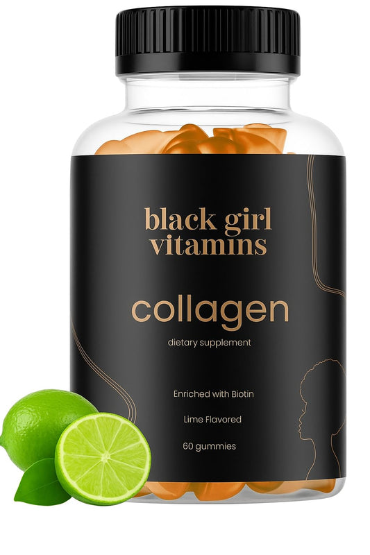 Black Girl Vitamins frasco de gomitas de colágeno con sabor lima, presentación clara