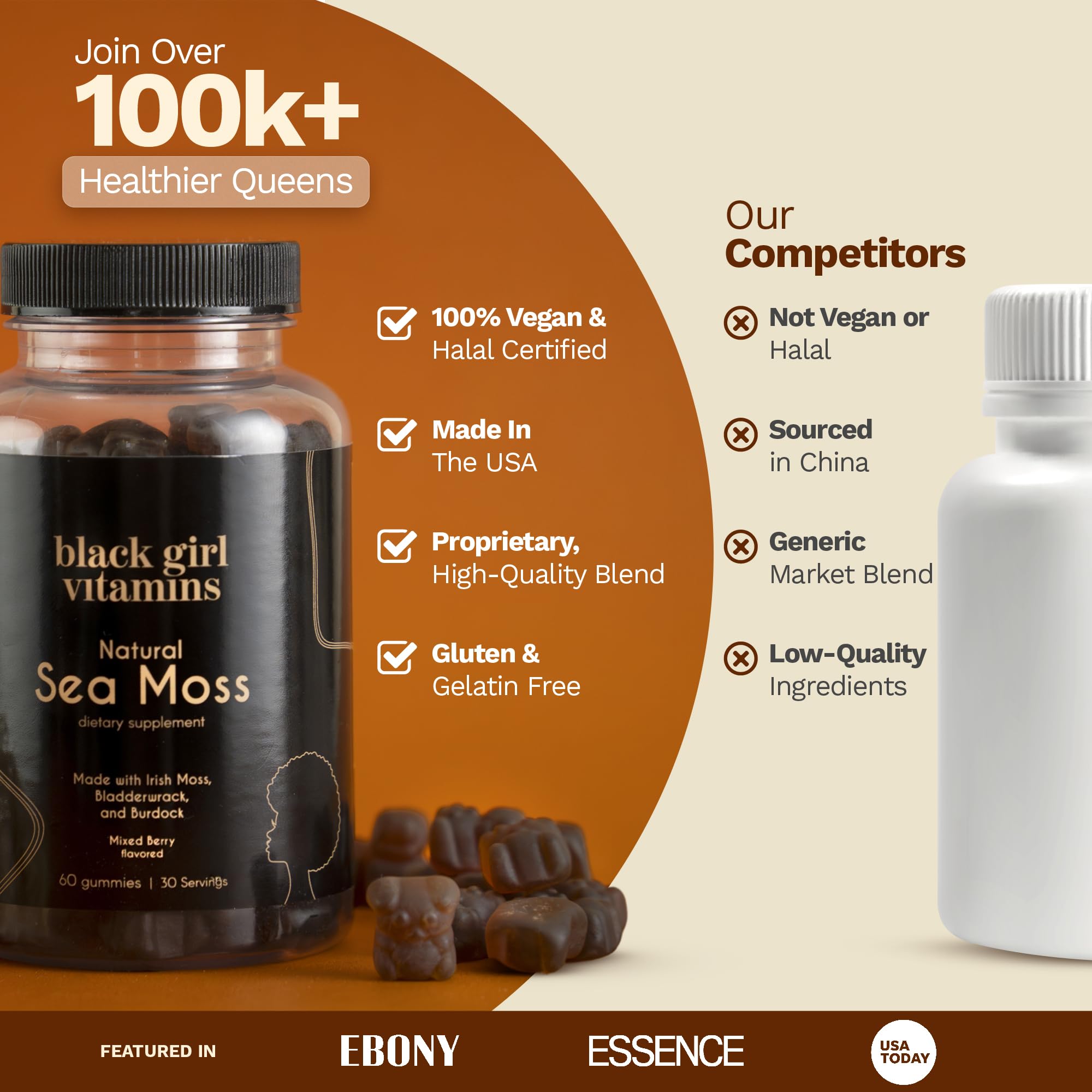 Black Girl Vitamins ingredientes: Irish Sea Moss, bladderwrack y bardana naturales