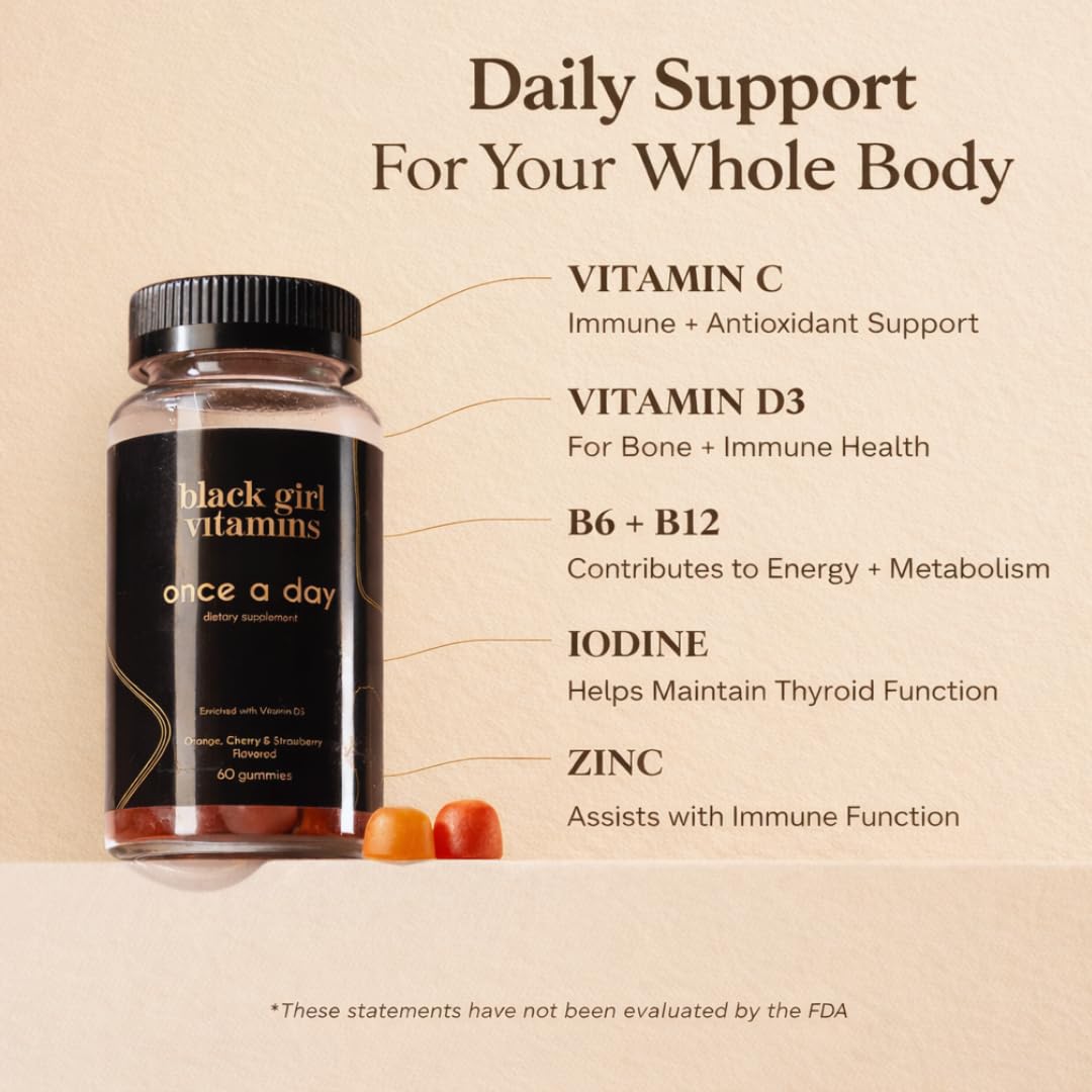 Black Girl Vitamins en cocina durante rutina diaria para simplicidad y constancia