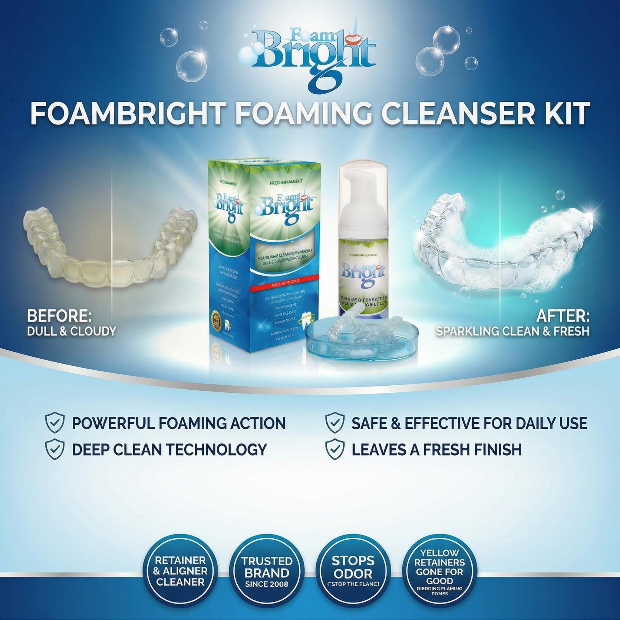 Bleachbright espuma sobre alineador limpieza sin remojo para frescura