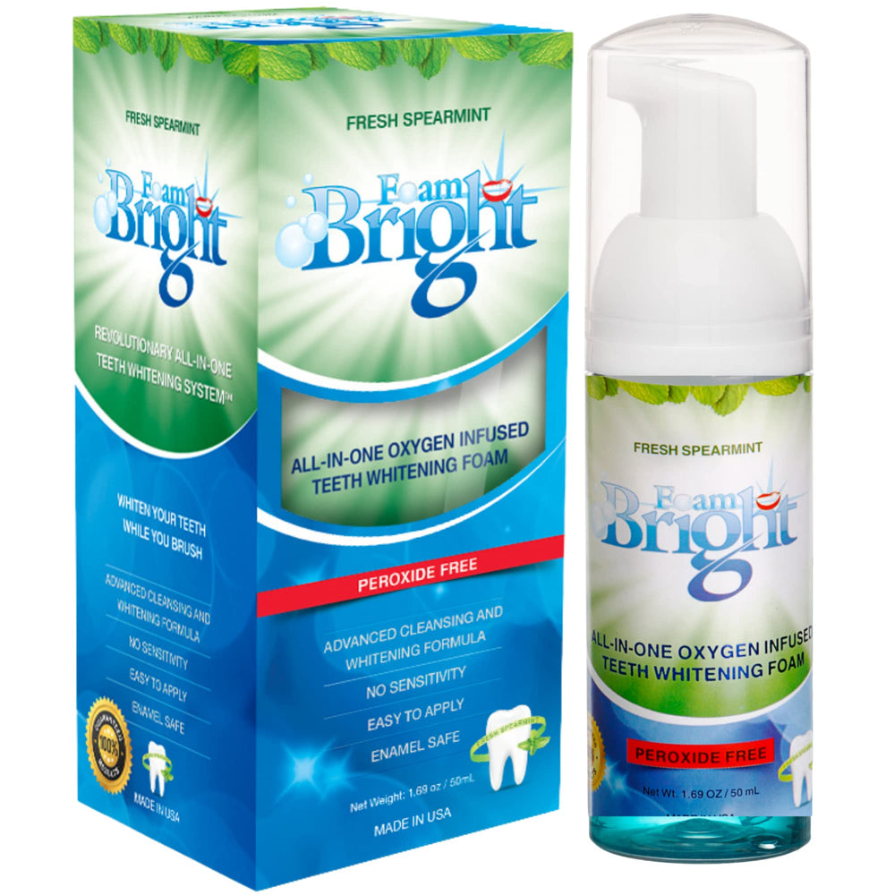 Bleachbright FoamBright envase frontal muestra aplicación rápida