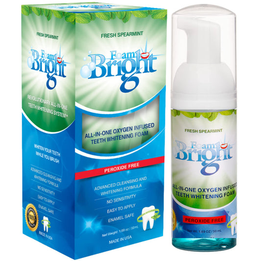 Bleachbright FoamBright envase frontal muestra aplicación rápida