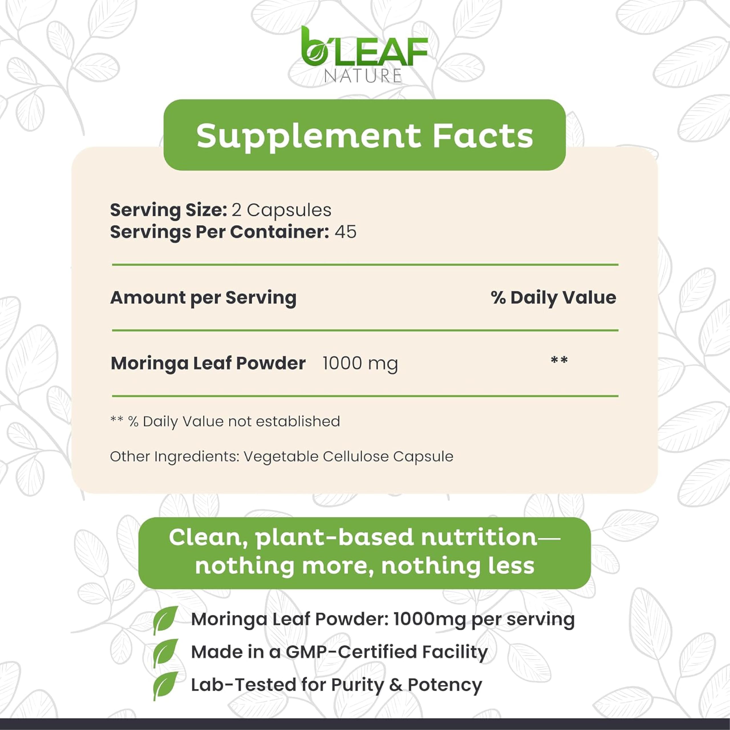B'LEAF NATURE etiqueta detalle con información del producto clara y útil