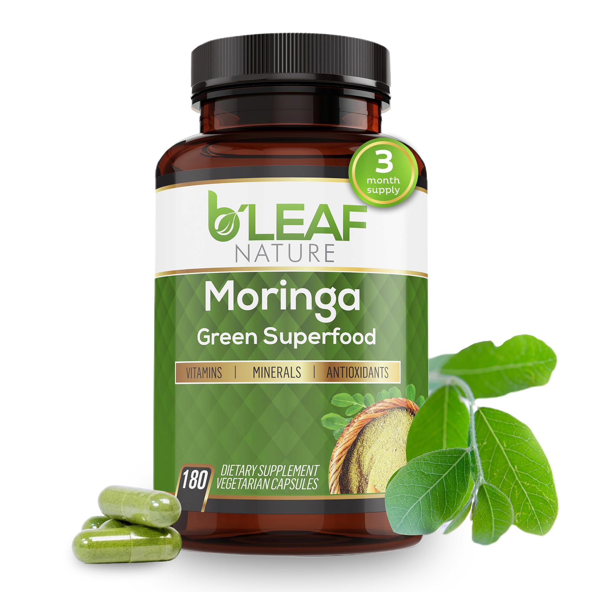 B'LEAF NATURE frasco frontal mostrando 180 cápsulas y marcado 1000 mg por toma