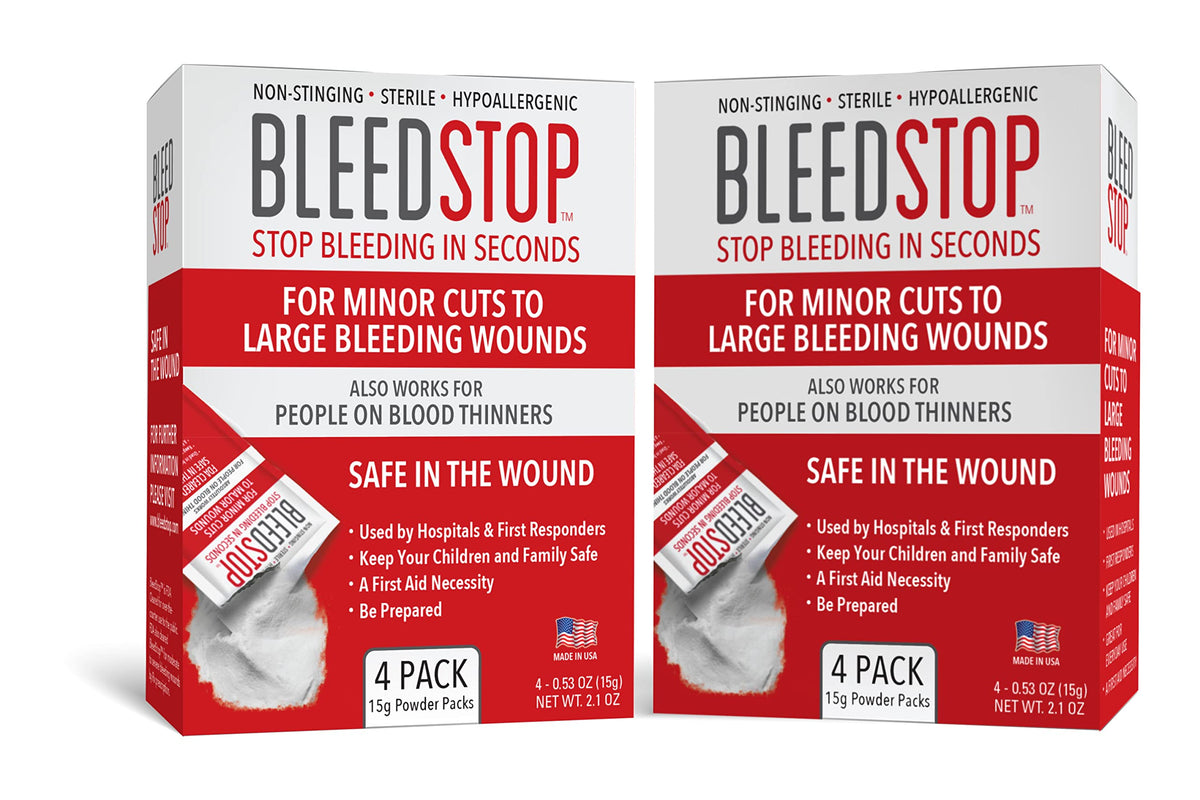 BleedStop envase frontal mostrando diseño y uso rápido