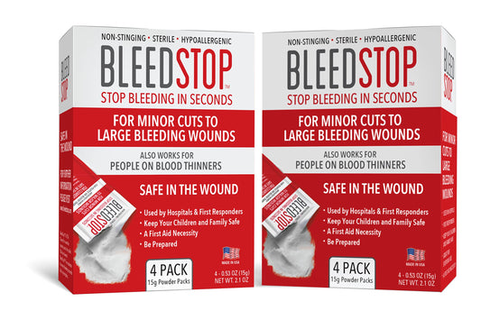 BleedStop envase frontal mostrando diseño y uso rápido