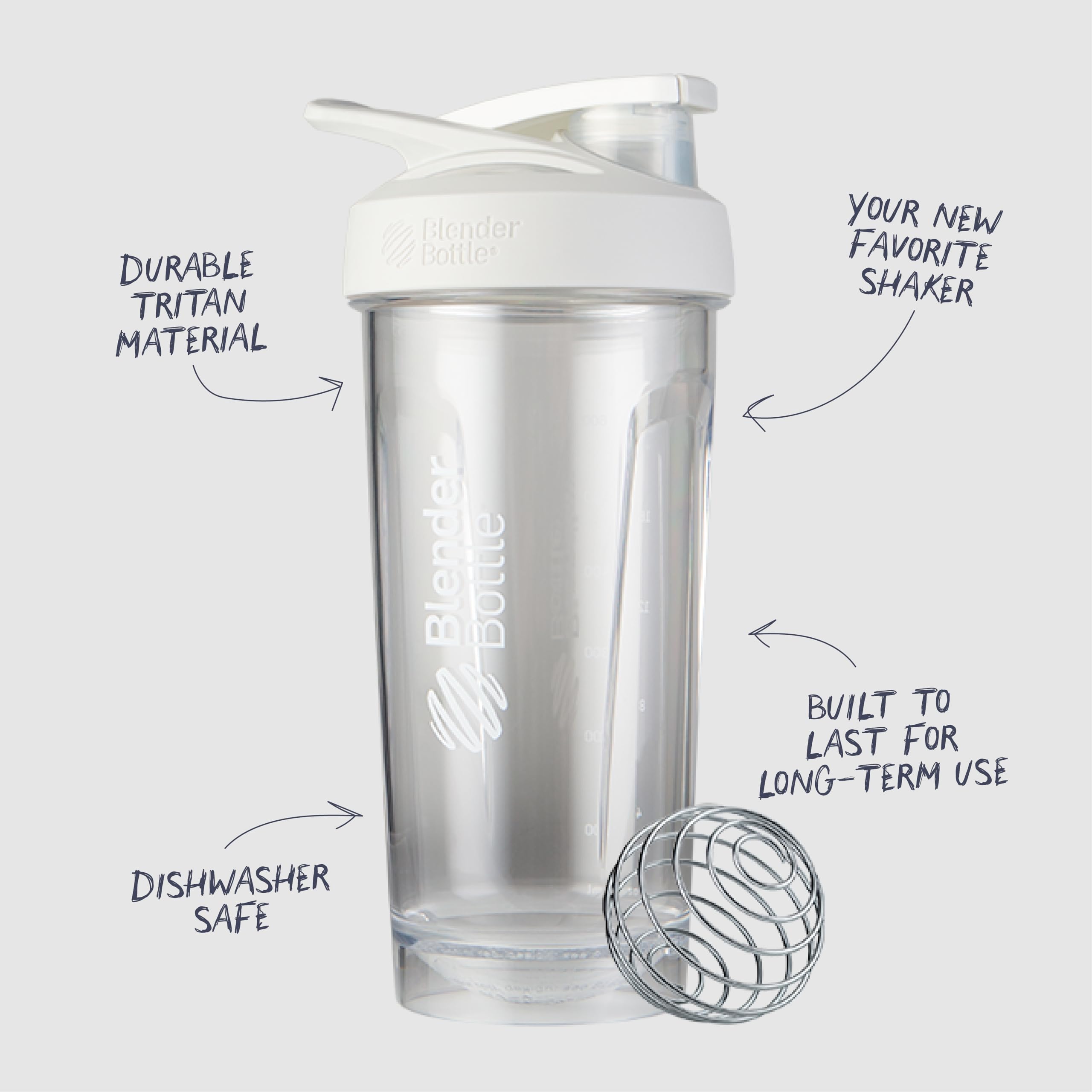 BlenderBottle close-up de la BlenderBall de acero para mezclas homogéneas