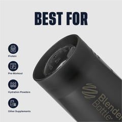 BlenderBottle boca ancha mientras se añade polvo facilitando el llenado