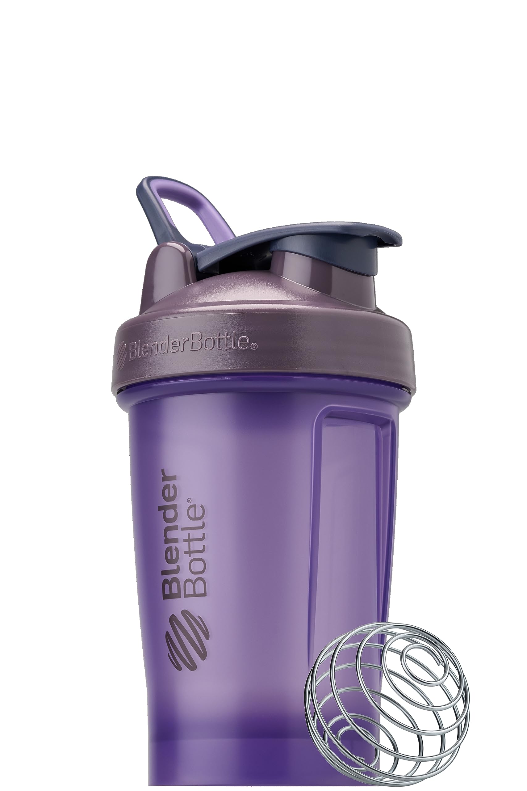 BlenderBottle Classic V2 morado vista frontal y cierre hermético
