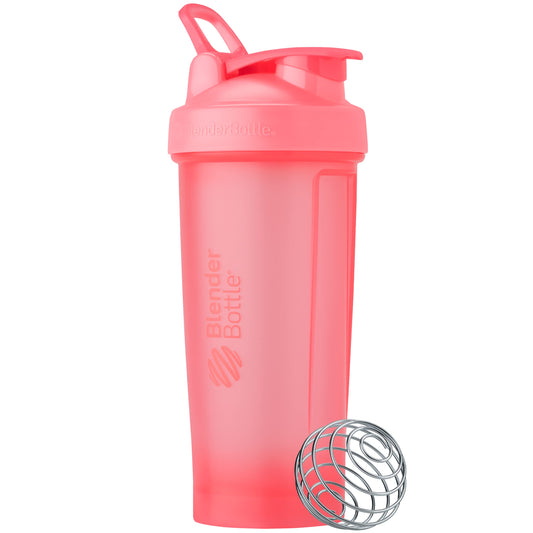 BlenderBottle Classic V2 frente rosa claro mostrando diseño y capacidad fácil transporte
