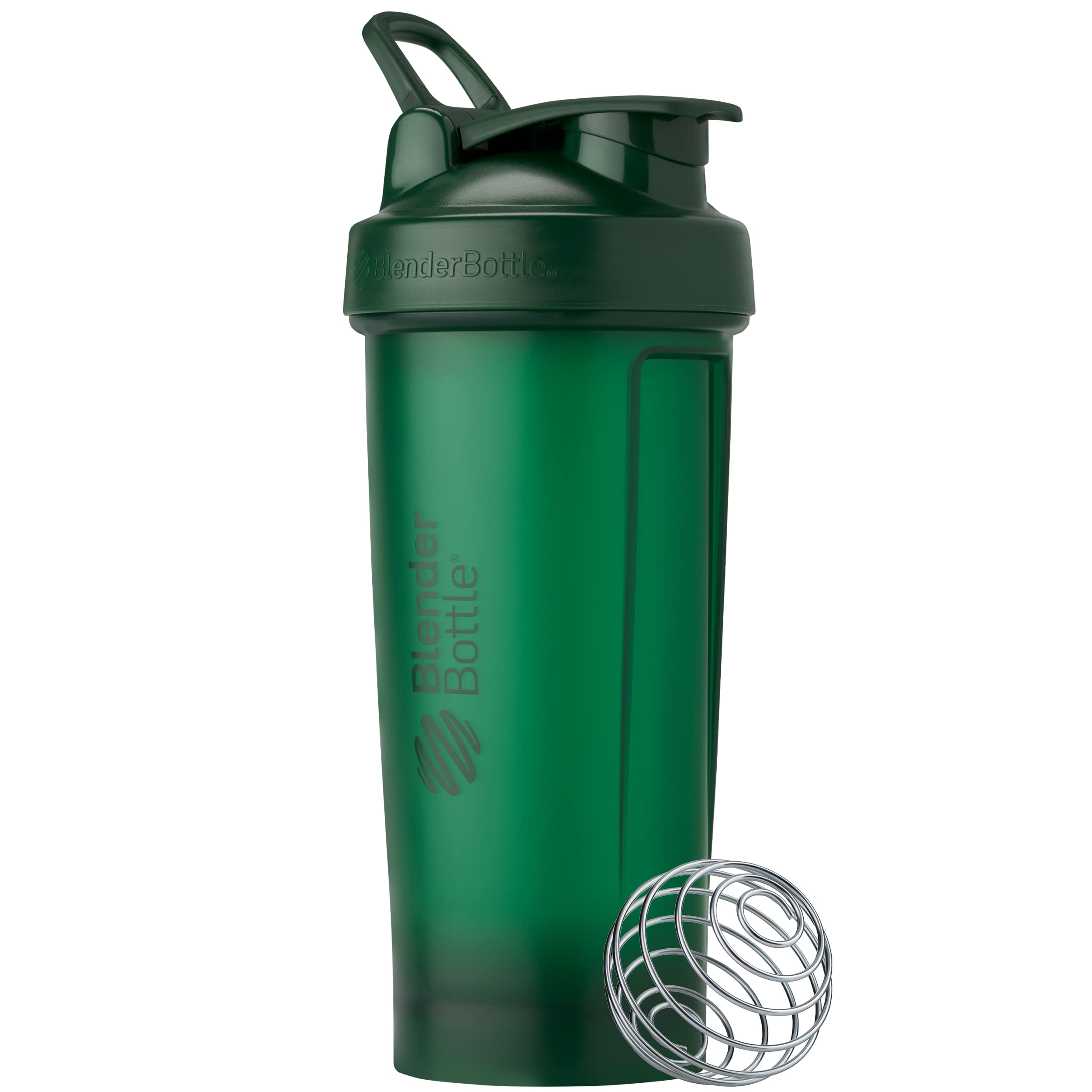 BlenderBottle Classic V2 verde vista frontal con tapa hermética y anilla para transporte