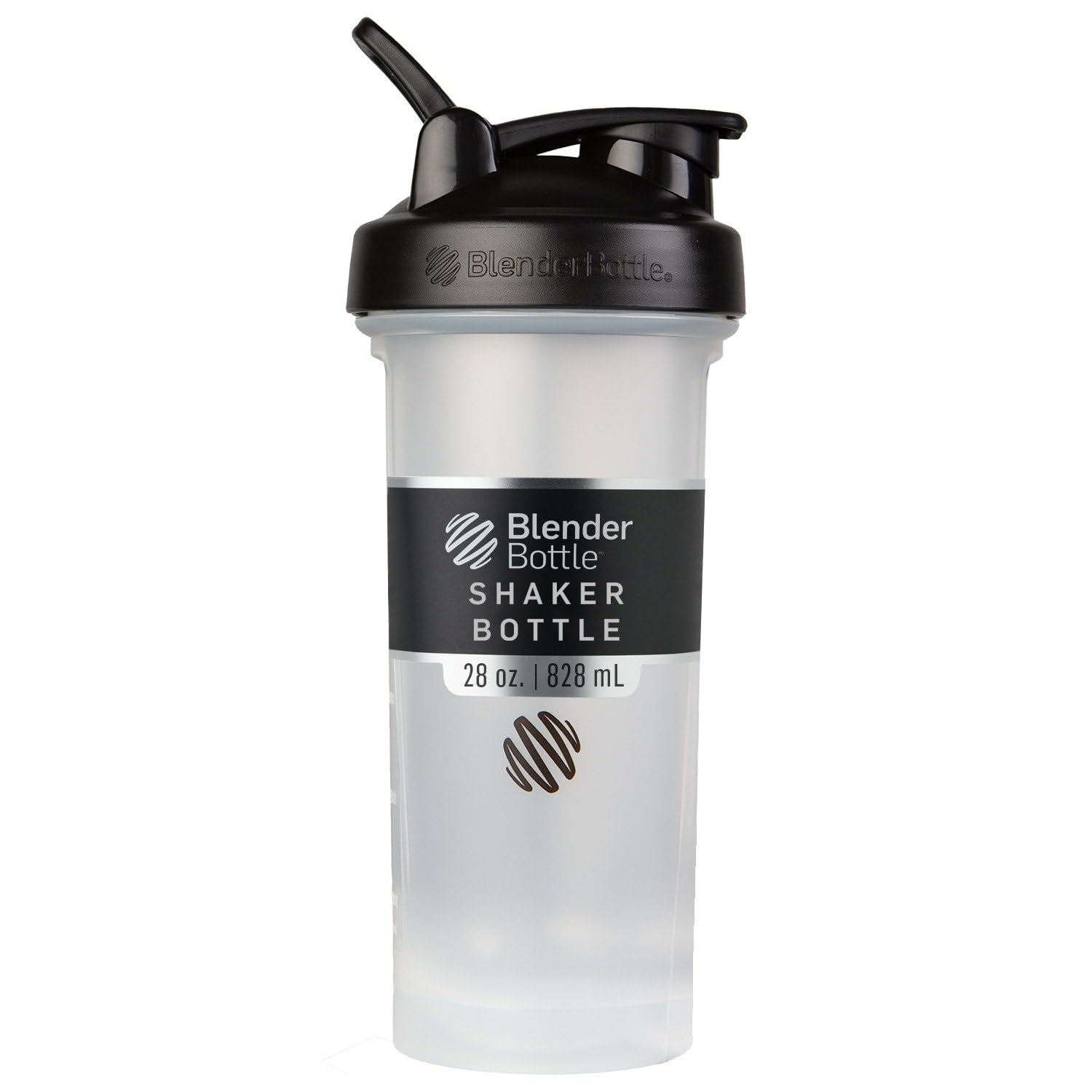 BlenderBottle Classic V2 frontal mostrando diseño claro y tapa negra para transporte seguro