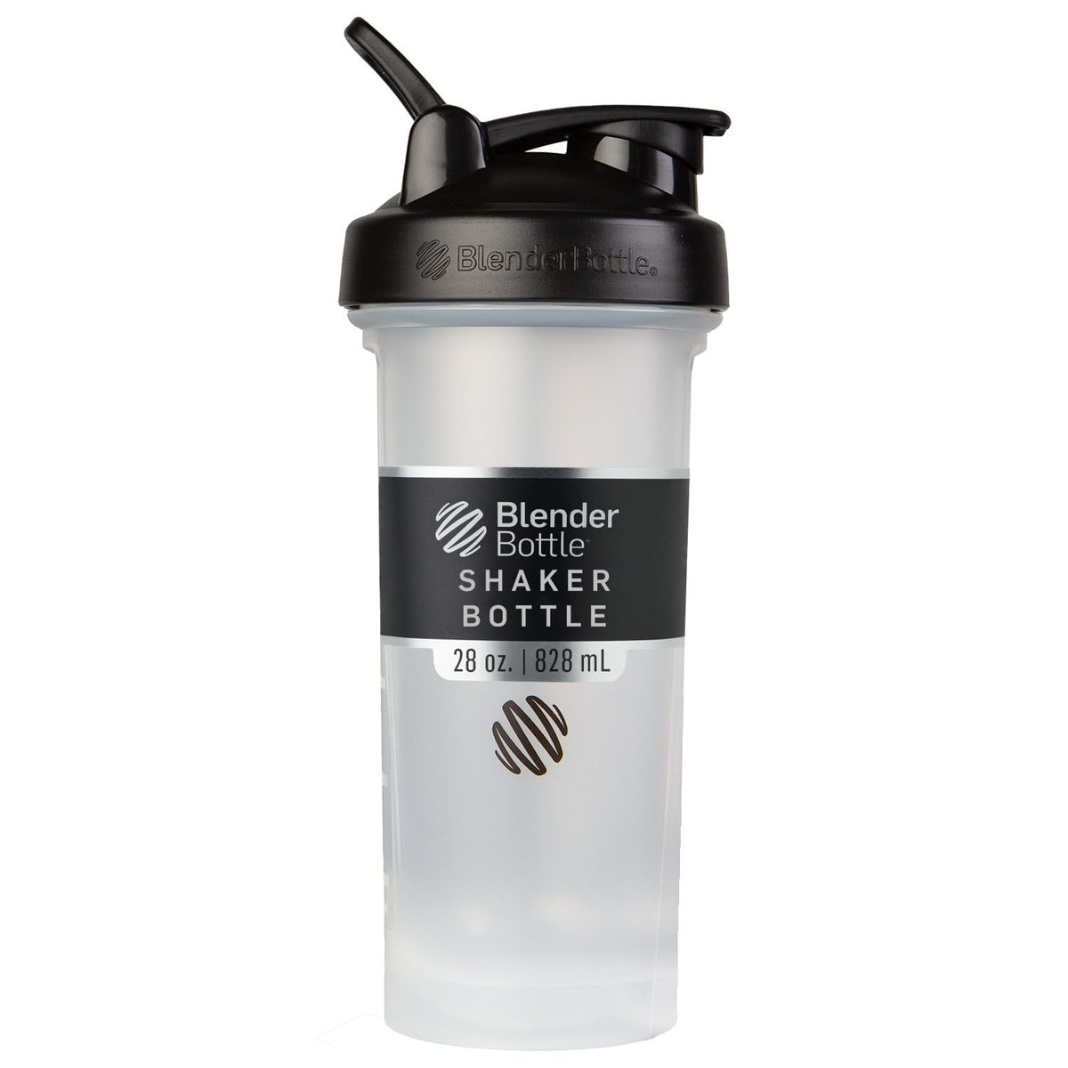 BlenderBottle Classic V2 frontal mostrando diseño claro y tapa negra para transporte seguro
