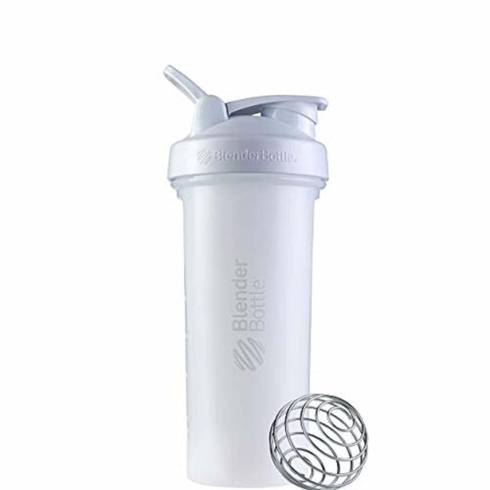 BlenderBottle Classic V2 frontal mostrando tapa hermética y asa para transporte