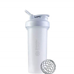 BlenderBottle Classic V2 frontal mostrando tapa hermética y asa para transporte