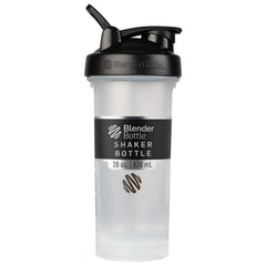 BlenderBottle Classic V2 frontal mostrando diseño claro y tapa negra para transporte seguro