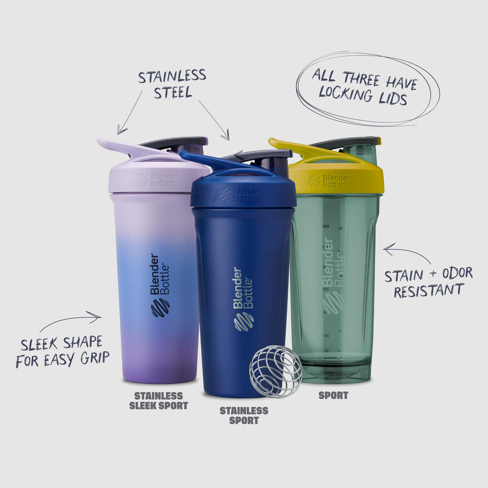 BlenderBottle junto a objetos para comparar tamaño y versatilidad