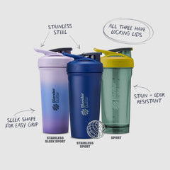 BlenderBottle junto a objetos para comparar tamaño y versatilidad
