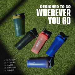BlenderBottle en uso durante entrenamiento mostrando transporte práctico