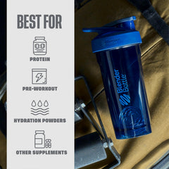 BlenderBottle comparativa de tamaño 28 oz con marcas para medir ingredientes