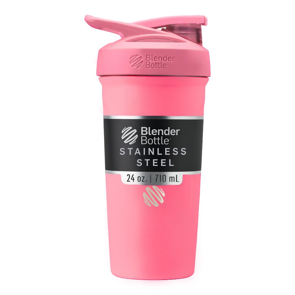 BlenderBottle vista frontal 24 oz rosa con cierre seguro y diseño elegante
